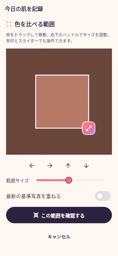 写真の色を比較する範囲を調整する画面のサンプル
